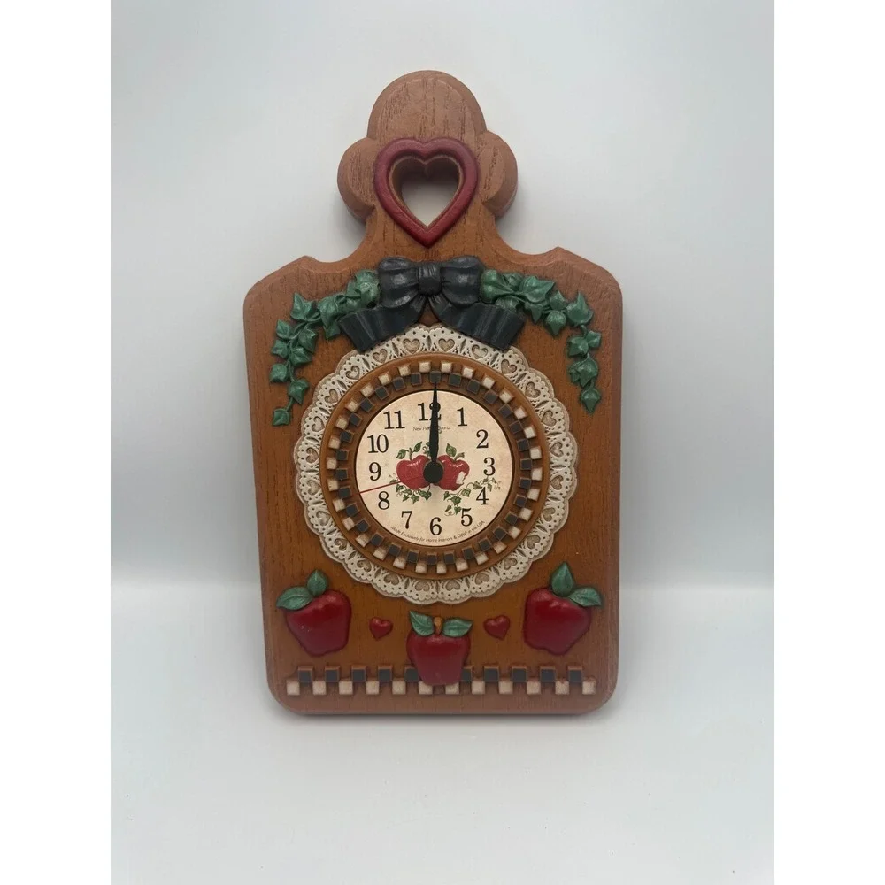 Home Interiors & Gifts Vintage Country Apple Wall Clock Faux Wood Heart Repair